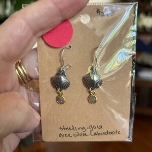 Silver and Gold Shell Earrings with Labradorite